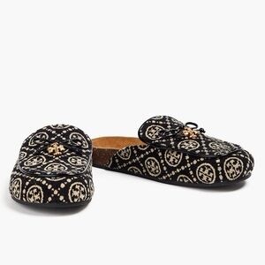 Tory Burch Black and Gold Patterned Mules